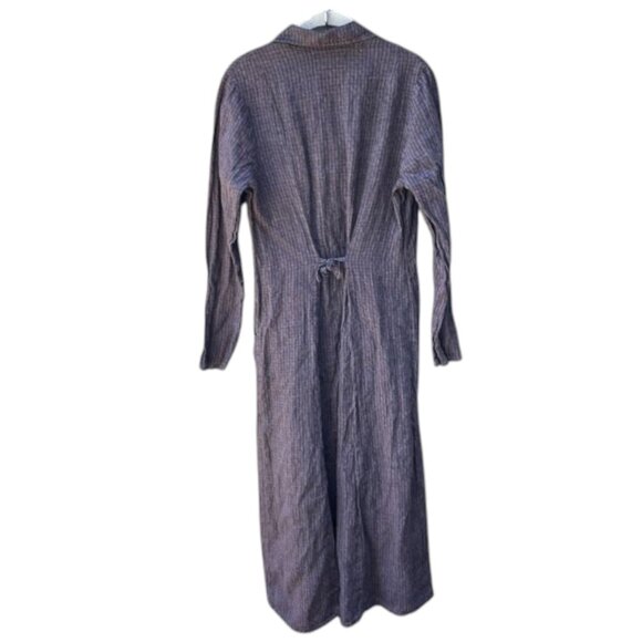 FLAX By JEANNE ENGELHART Size S Dress 100% Linen Button Front Brown Maxi Pockets - Picture 2 of 6